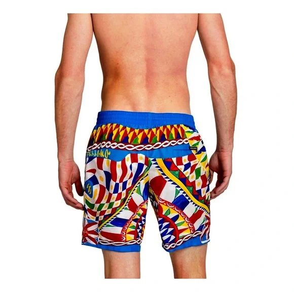 Dolce & Gabbana Carretto Graphic Swim Shorts. Blue, Gold. XL. NEW - Picture 3 of 3